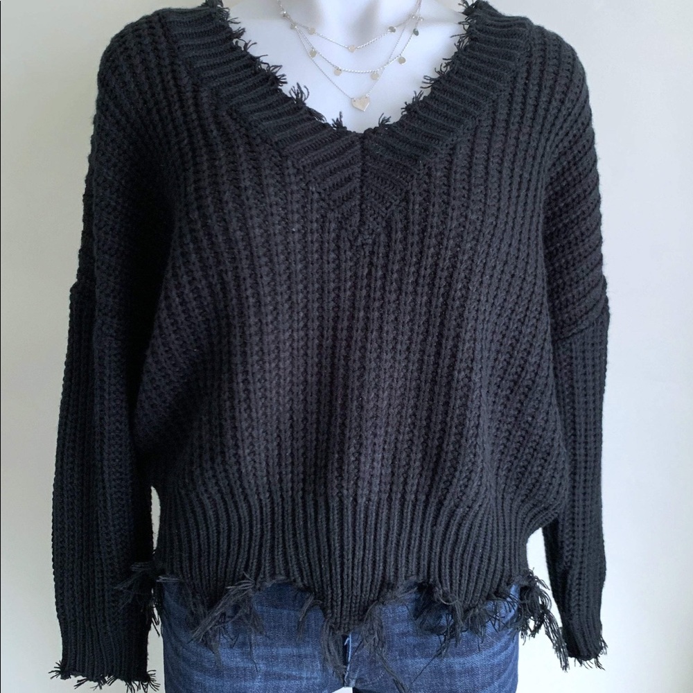 NEW Black Frayed Sweater Last one!!